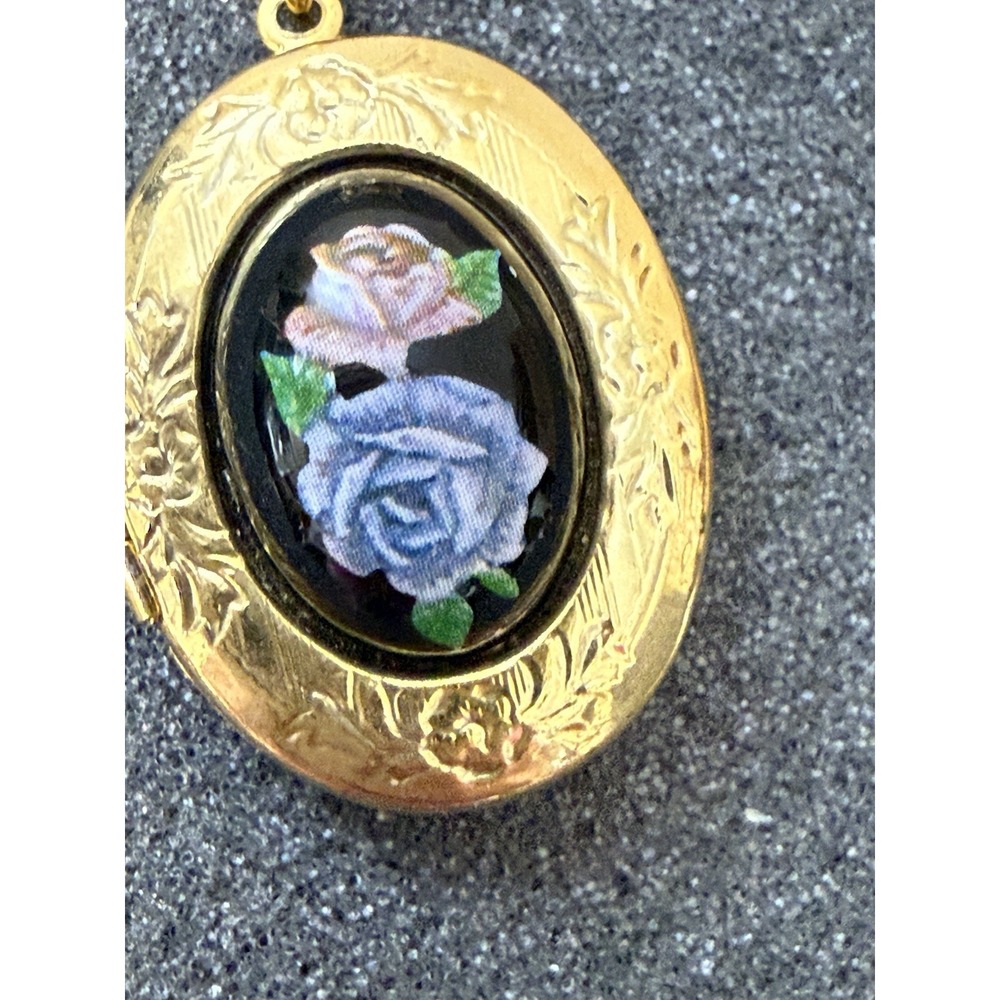 Vintage 1928 Gold Locket Blue Rose Cameo Flower Pendant Necklace 18" - Picture 16 of 16